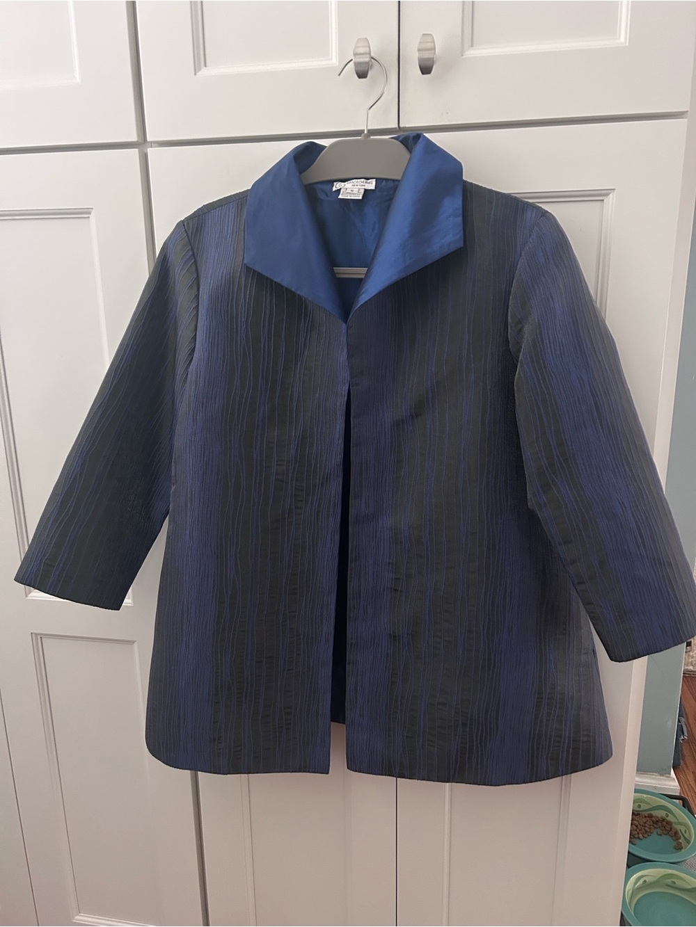 Grace Chuang New York blue Textured Jacquard Open Front Evening Jacket S